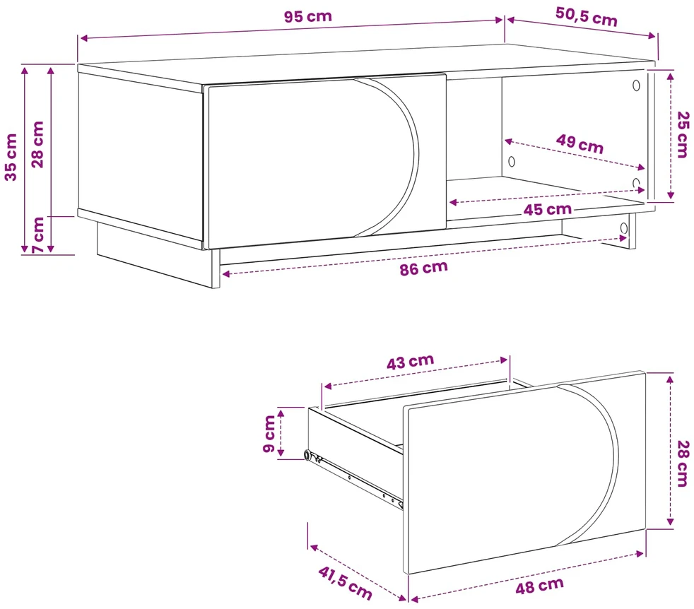 Kavos staliukas Itin blizgi balta 95 x 50,5 x 35 cm
