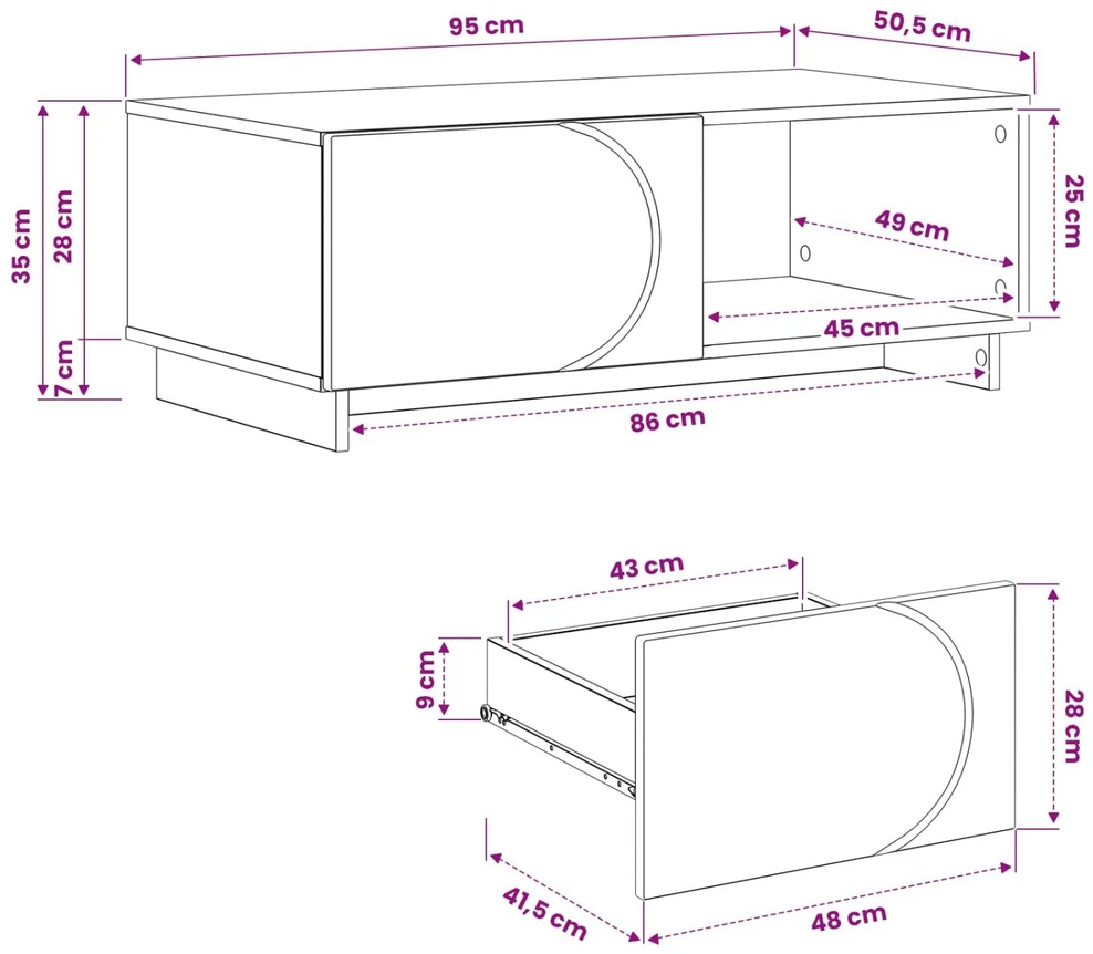 Kavos staliukas Itin blizgi balta 95 x 50,5 x 35 cm