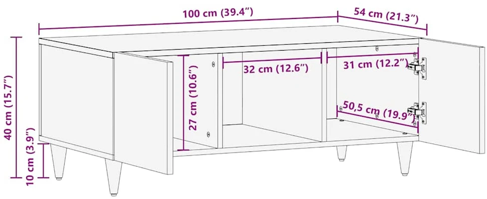 Kavos staliukas Juoda 100 x 54 x 40 cm Kietas mango medis