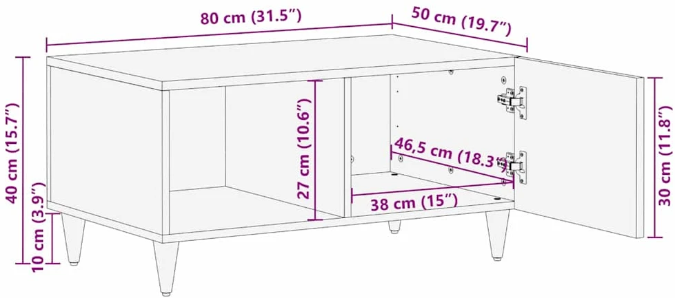 Kavos staliukas Juoda 80 x 50 x 40 cm Kietas mango medis