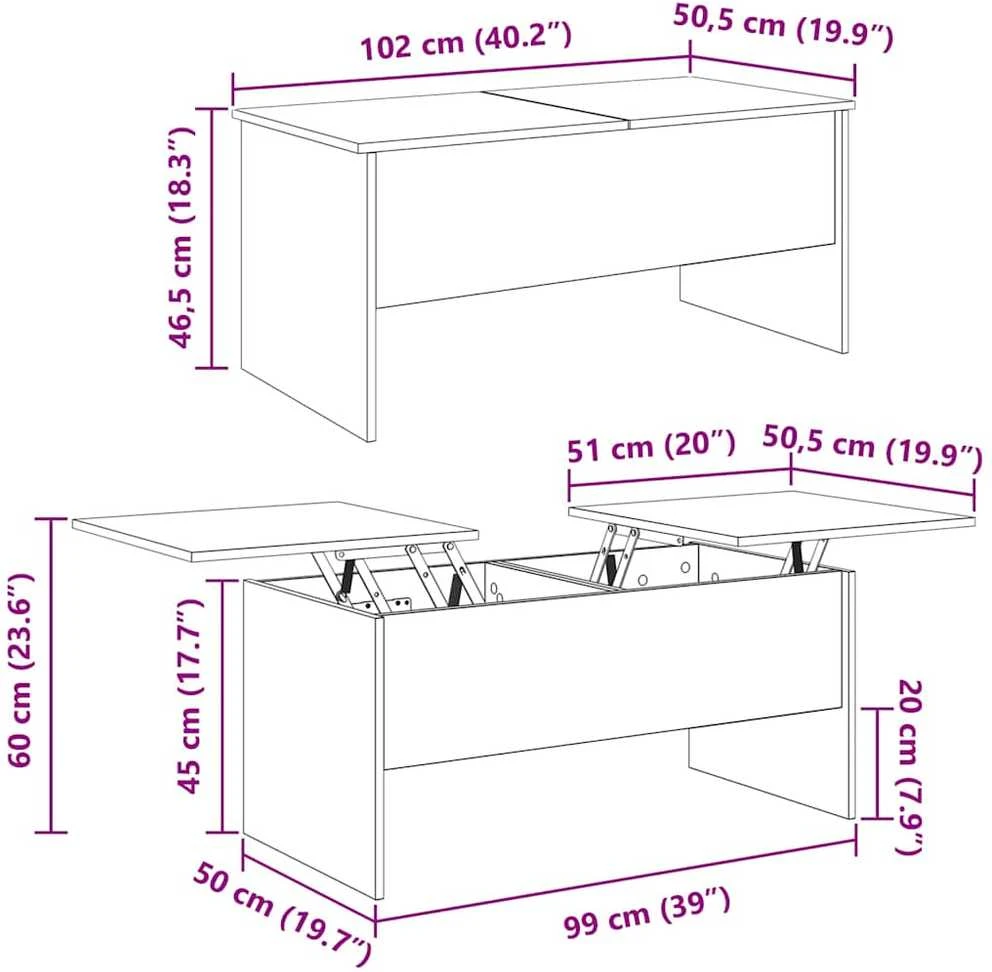 Kavos staliukas Juodas ąžuolas 102 x 50,5 x 46,5 cm