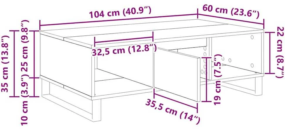 Kavos staliukas Juodas ąžuolas 104 x 60 x 35 cm