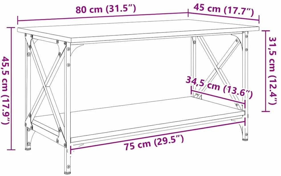 Kavos staliukas juoda ąžuolo 80 x 45 x 45.5 cm Apdirbta mediena