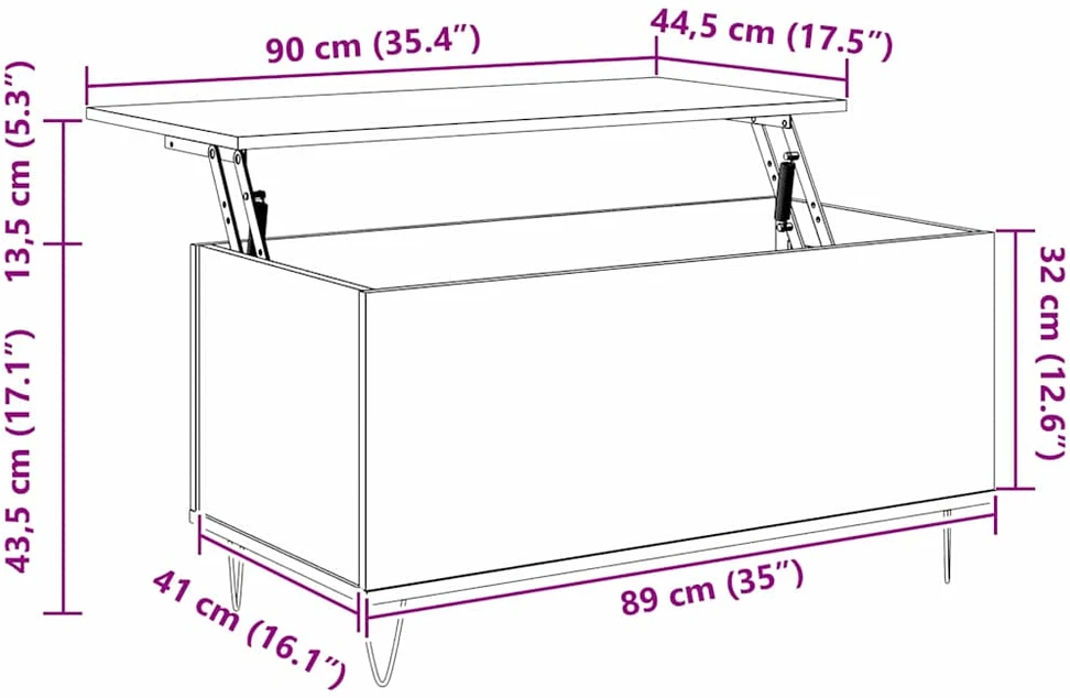 Kavos staliukas juoda ąžuolo 90 x 44.5 x 45 cm Apdirbta mediena