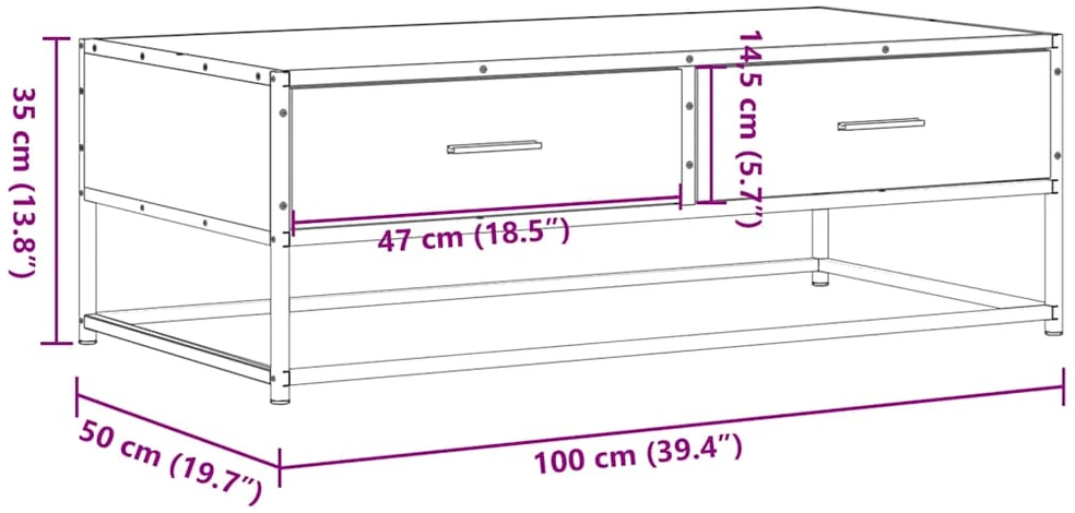 Kavos staliukas, juodas, 100x50x35cm, apdirbta mediena/metalas