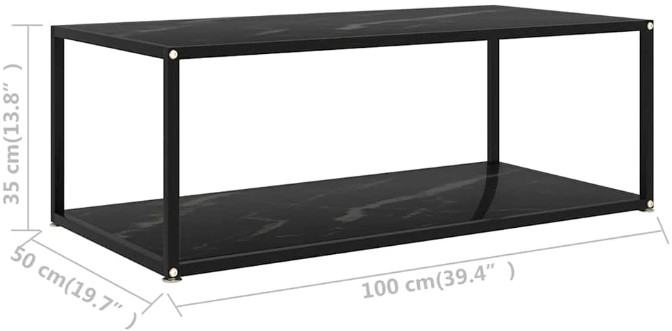 Kavos staliukas, juodas, 100x50x35cm, grūdintas stiklas