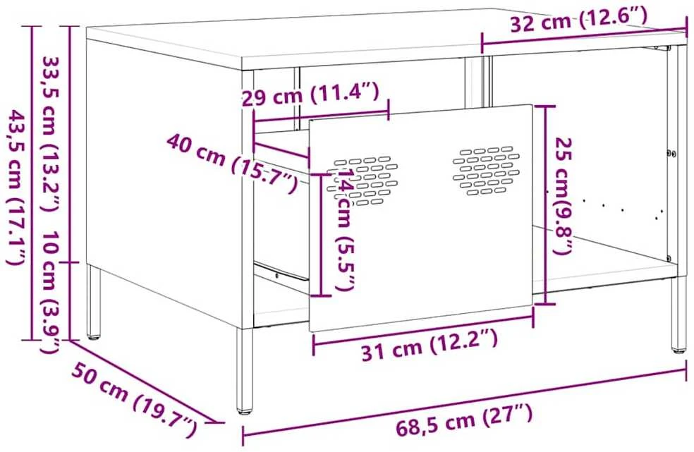 kavos staliukas juodas 68,5x50x43,5 cm šaltai valcuotas plienas