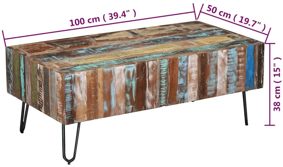 Kavos staliukas, perdirbtos medienos masyvas, 100x50x38 cm
