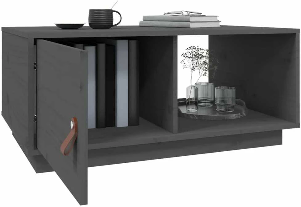 Kavos staliukas, pilkas, 80x50x35,5cm, pušies medienos masyvas