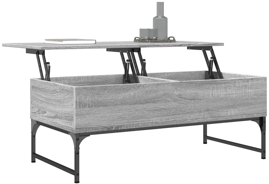 Kavos staliukas, pilkas ąžuolo, 100x50x40cm, mediena ir metalas