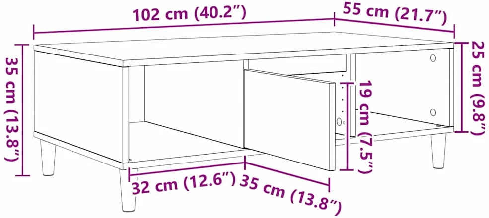 Kavos staliukas Pilkas Sonoma 102 x 55 x 35 cm Apdirbta mediena