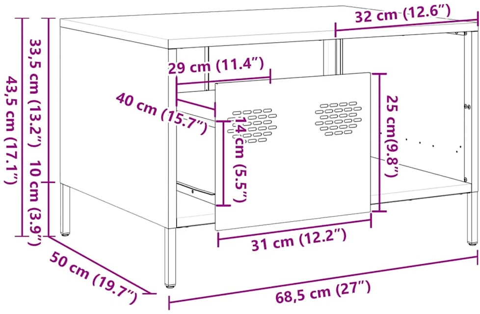 kavos staliukas rožinis 68,5x50x43,5cm šaltai valcuotas plienas