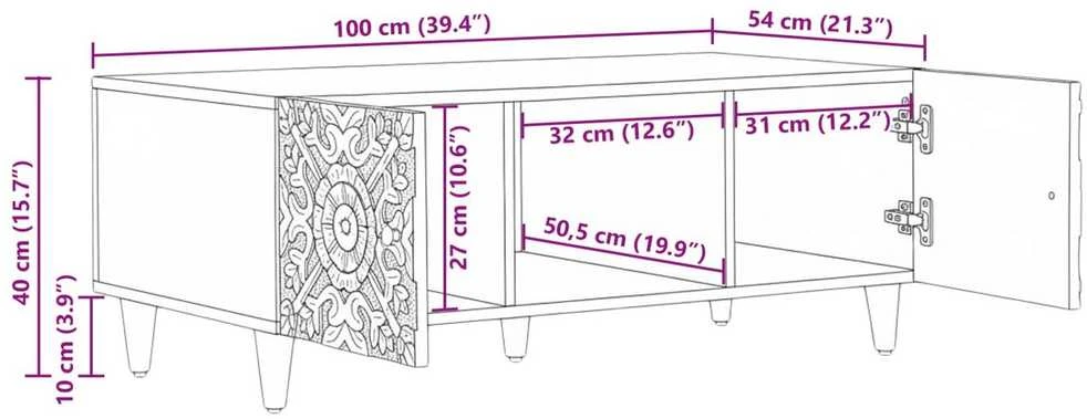 Kavos staliukas Ruda 100 x 54 x 40 cm Kietas mango medis