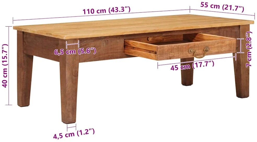 Kavos staliukas Ruda 110 x 55 x 40 cm Kietas mango medis
