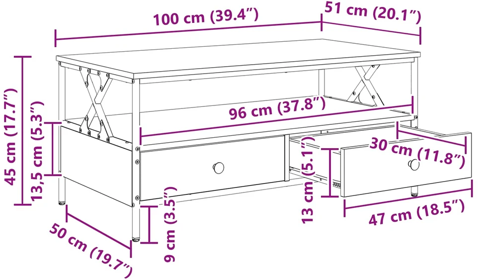 Kavos staliukas Sena mediena 100 x 51 x 45 cm Apdirbta mediena