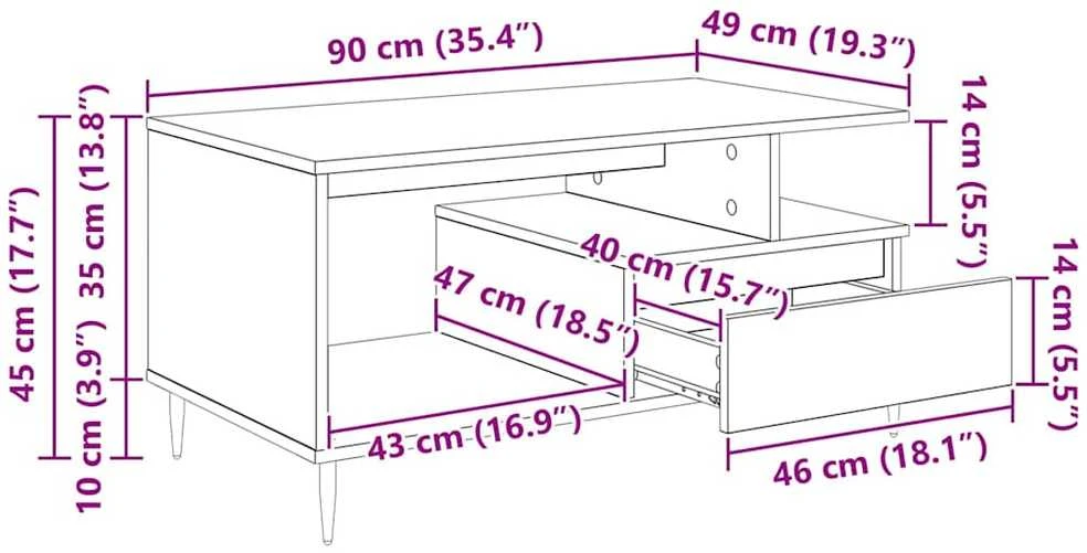 Kavos staliukas Senas medis 90 x 49 x 45 cm Apdirbta mediena