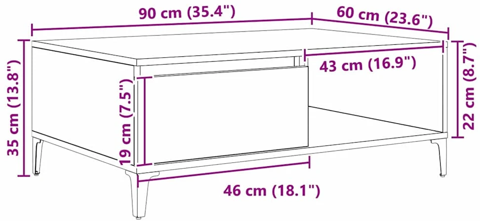 Kavos staliukas Sena mediena 90 x 60 x 35 cm Apdirbta mediena