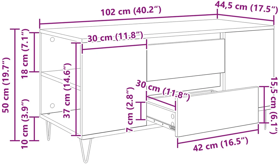 Kavos staliukas Senovinis medis 102 x 44,5 x 50 cm