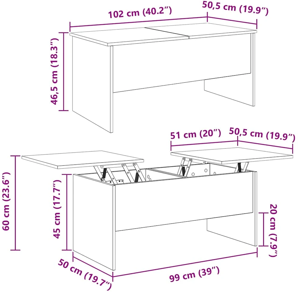 Kavos staliukas Senovinis medis 102 x 50,5 x 46,5 cm