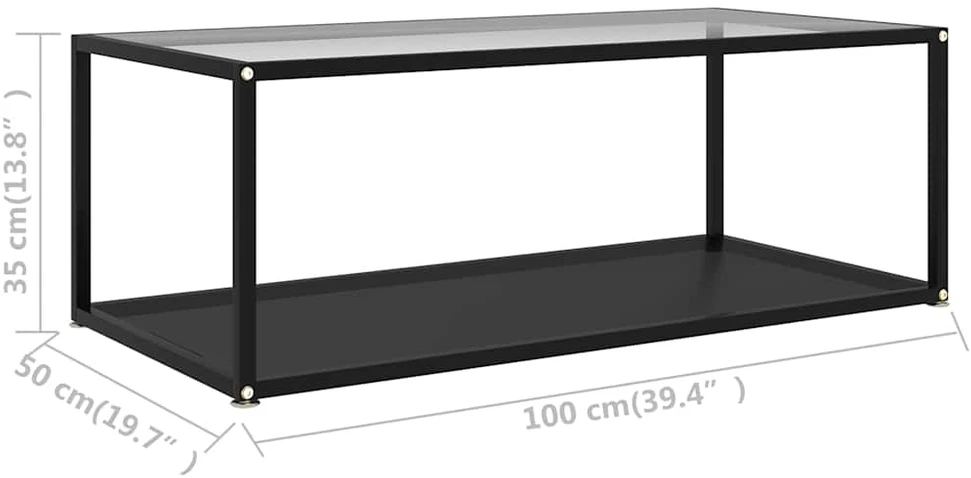 Kavos staliukas, skaidrus ir juodas, 100x50x35cm, stiklas