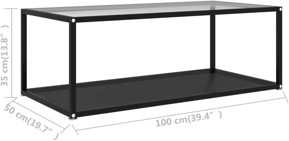 Kavos staliukas, skaidrus ir juodas, 100x50x35cm, stiklas