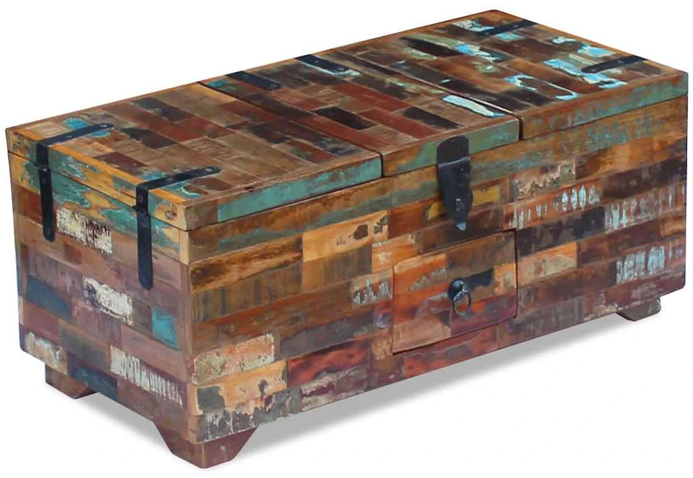Kavos staliukas, skrynia, perdirbtos medienos masyvas, 80x40x35 cm