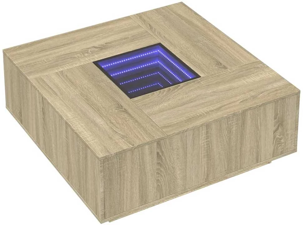 Kavos staliukas su Infinity LED, ąžuolo, 100x100x40cm