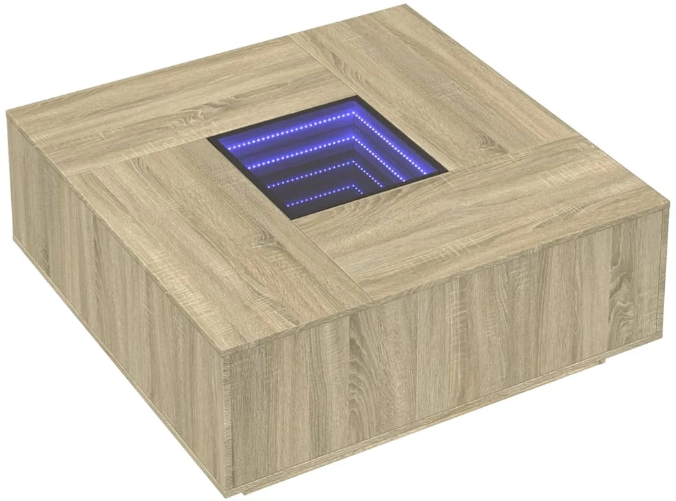 Kavos staliukas su Infinity LED, ąžuolo, 100x100x40cm