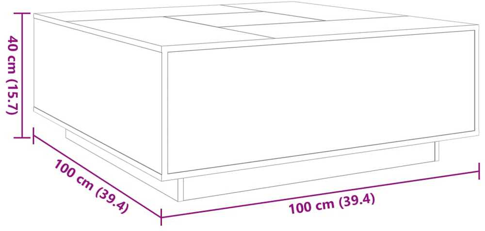 Kavos staliukas su Infinity LED, betono, 100x100x40cm