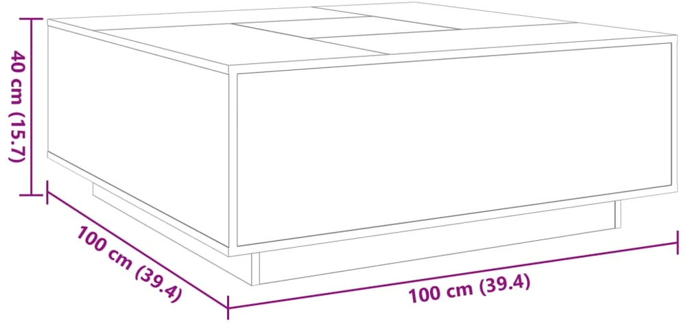 Kavos staliukas su Infinity LED, betono, 100x100x40cm