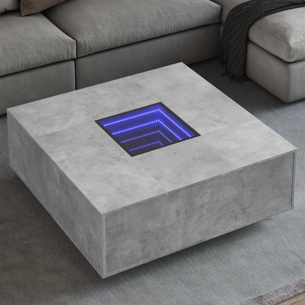 Kavos staliukas su Infinity LED, betono, 100x100x40cm