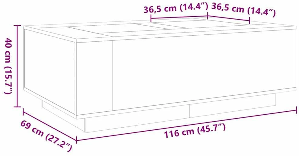 Kavos staliukas su Infinity LED, dūminio ąžuolo, 116x69x40cm