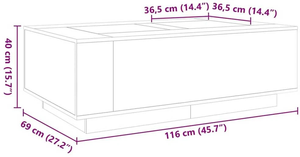 Kavos staliukas su Infinity LED, dūminio ąžuolo, 116x69x40cm