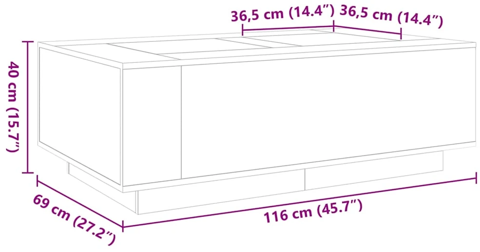 Kavos staliukas su Infinity LED, dūminio ąžuolo, 116x69x40cm