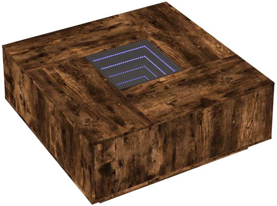Kavos staliukas su Infinity LED, dūminio ąžuolo, 100x100x40cm