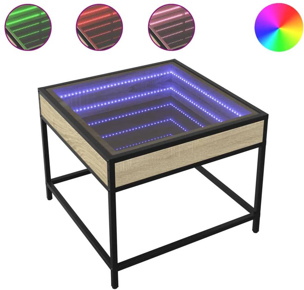 Kavos staliukas su Infinity LED lemputėmis, ąžuolo, 50x50x41cm