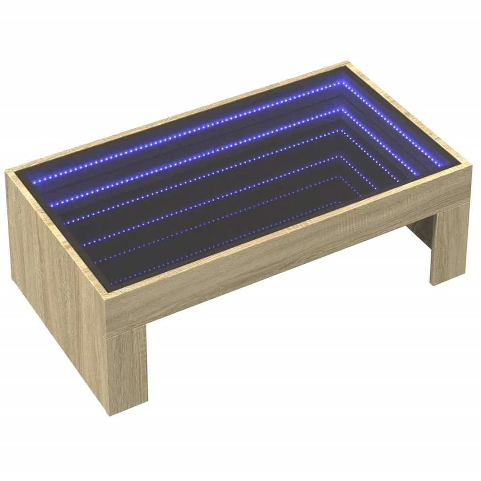 Kavos staliukas su Infinity LED lemputėmis, ąžuolo, 90x50x30cm