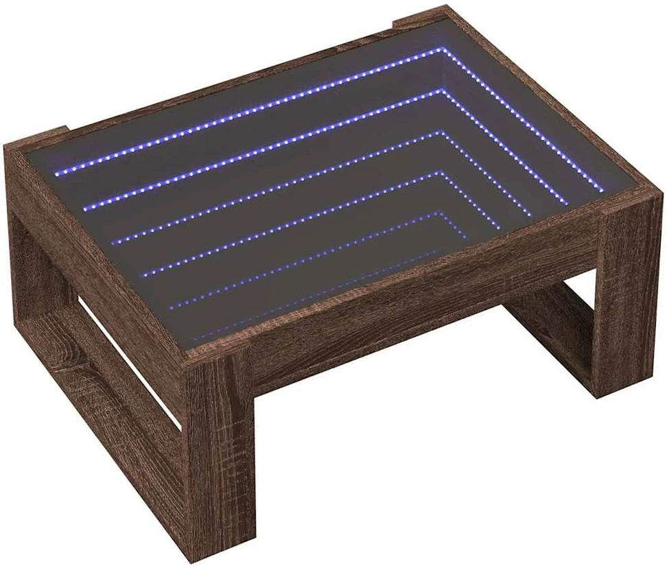 Kavos staliukas su Infinity LED lemputėmis, rudas, 70x53x30cm