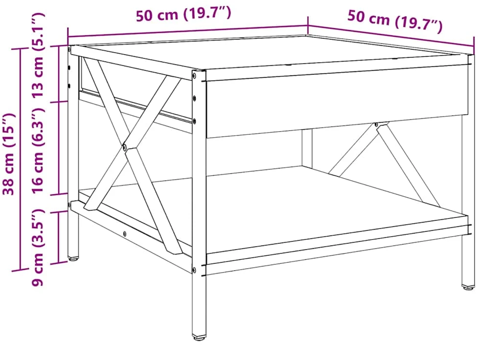 Kavos staliukas su Infinity LED lemputėmis, rudas, 50x50x38cm