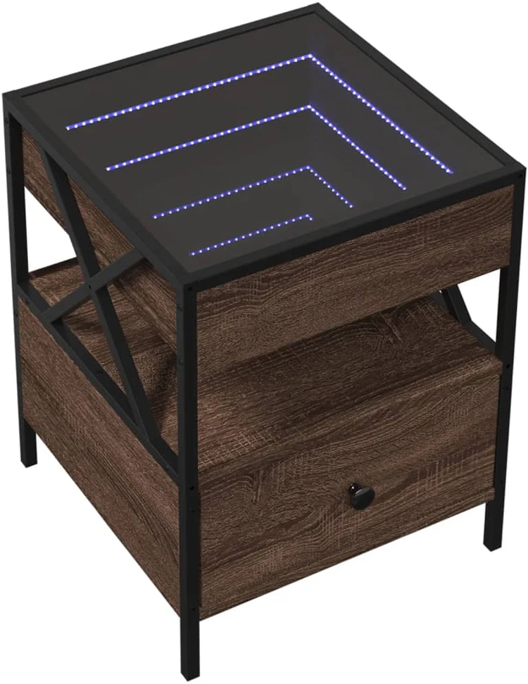 Kavos staliukas su Infinity LED lemputėmis, rudas, 40x40x51cm