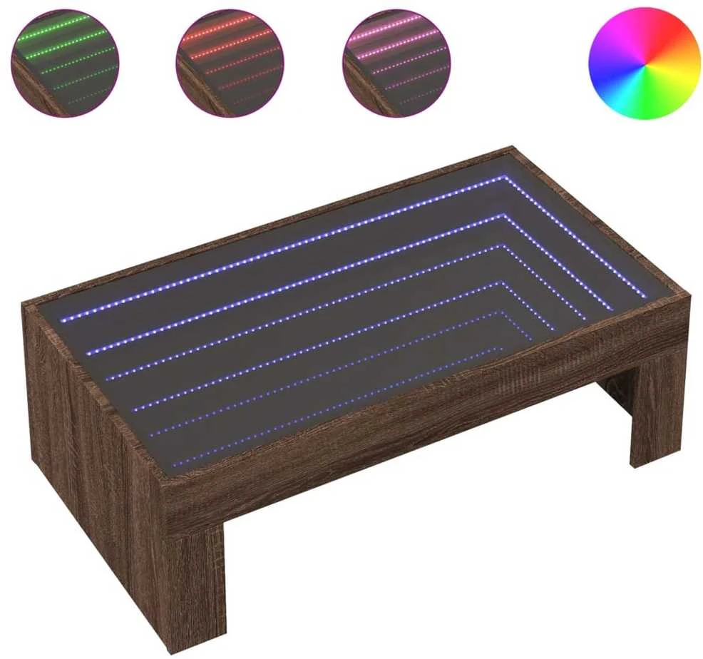 Kavos staliukas su Infinity LED lemputėmis, rudas, 90x50x30cm
