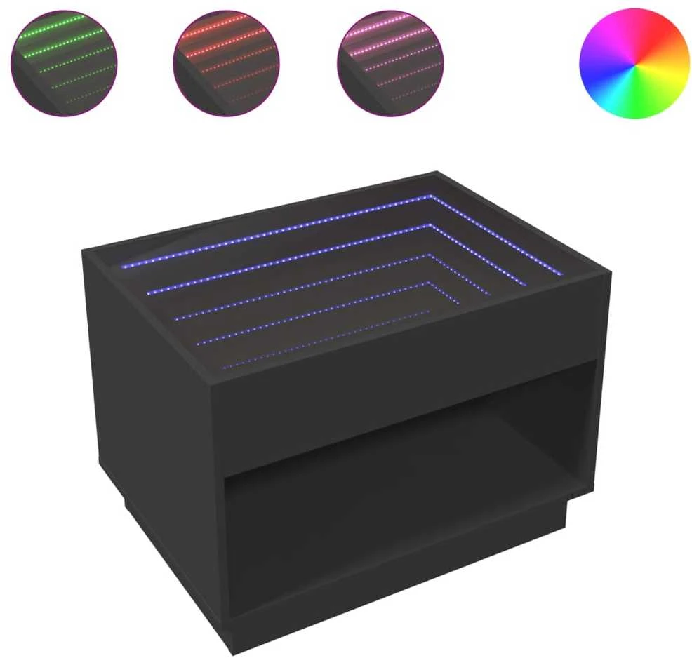 Kavos staliukas su Infinity LED lemputėmis, juodas, 70x50x50cm