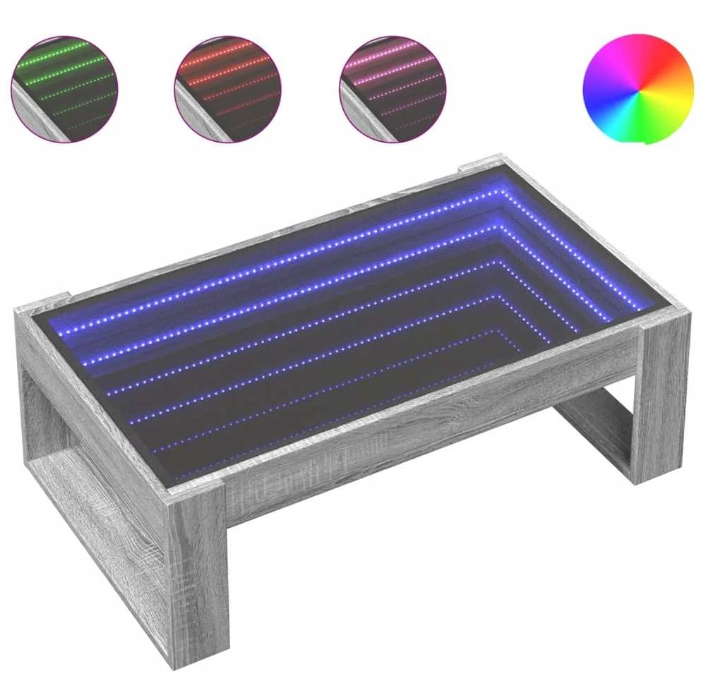 Kavos staliukas su Infinity LED lemputėmis, pilkas, 90x53x30cm