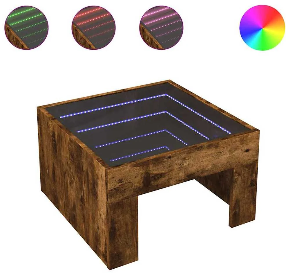 Kavos staliukas su Infinity LED lemputėmis, dūminis, 50x50x30cm