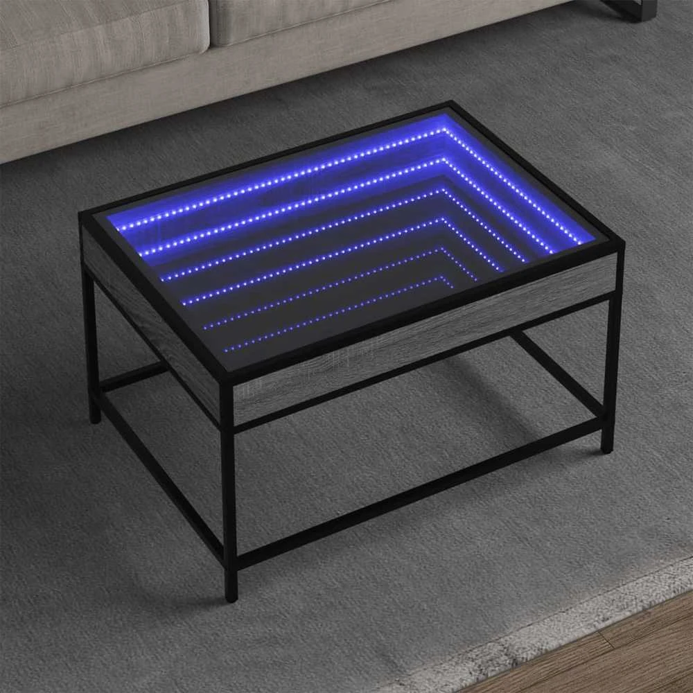 Kavos staliukas su Infinity LED lemputėmis, pilkas, 70x50x41cm