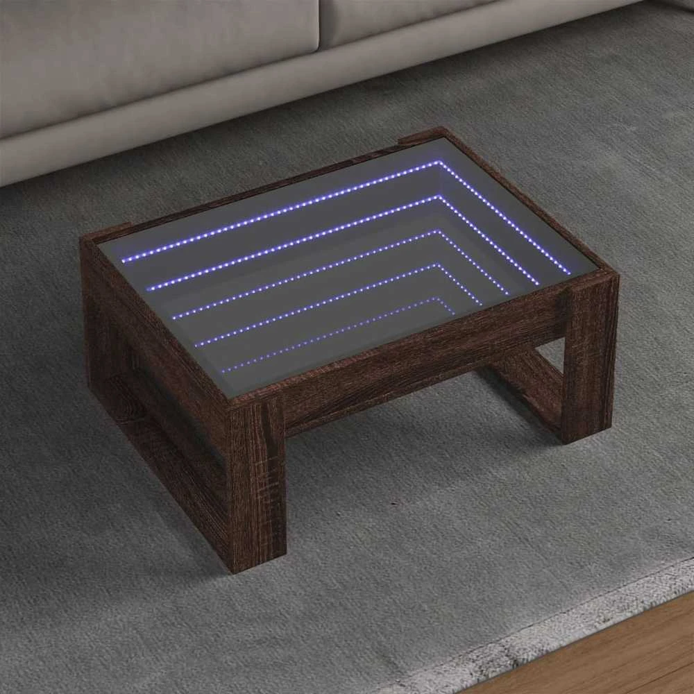 Kavos staliukas su Infinity LED lemputėmis, rudas, 70x53x30cm