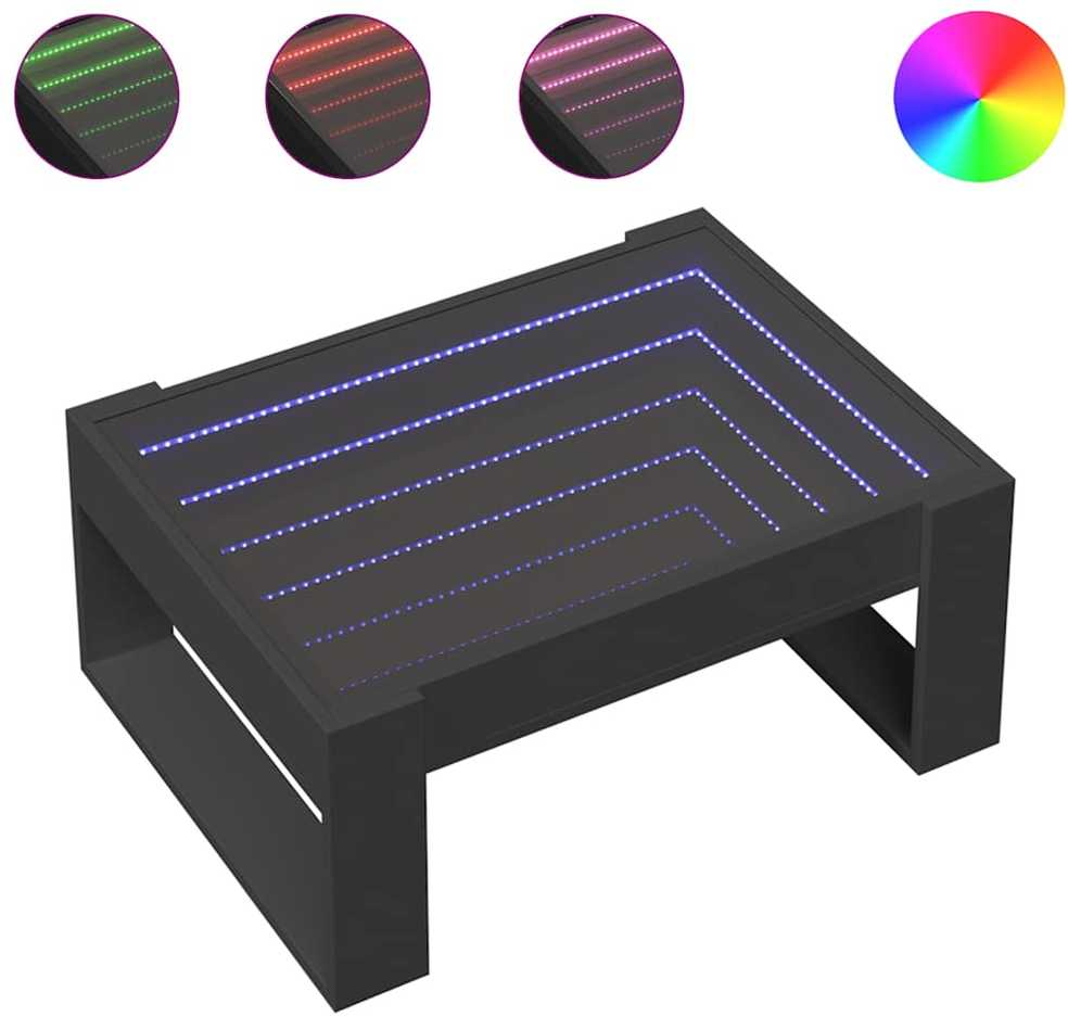 Kavos staliukas su Infinity LED lemputėmis, juodas, 70x53x30cm