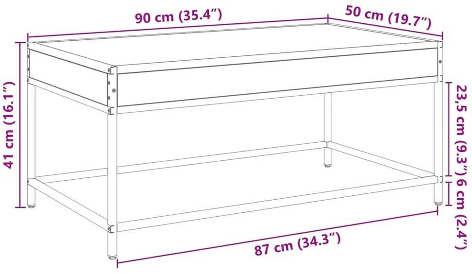 Kavos staliukas su Infinity LED lemputėmis, pilkas, 90x50x41cm