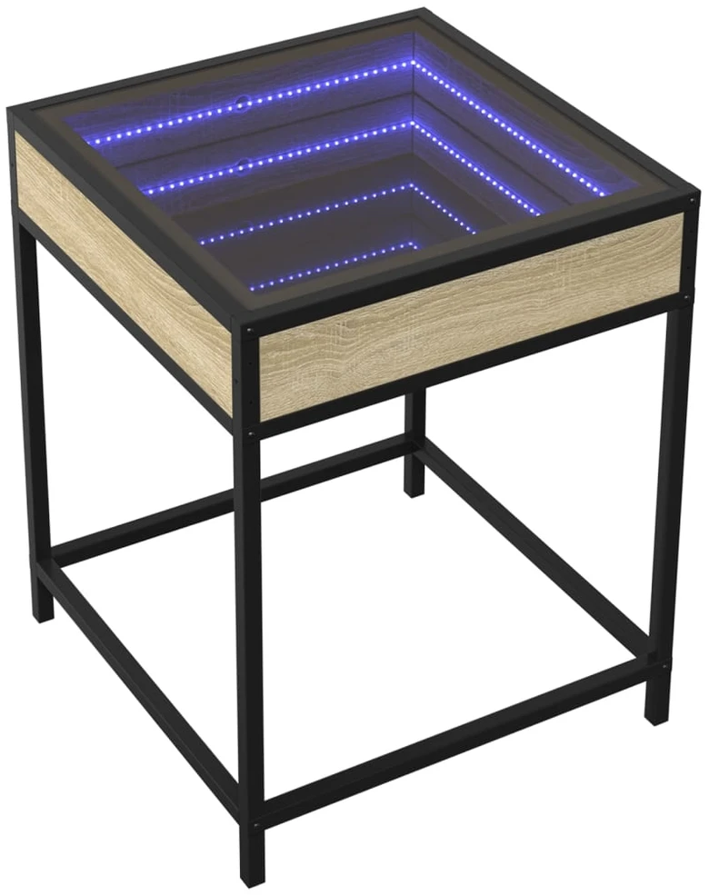 Kavos staliukas su Infinity LED lemputėmis, ąžuolo, 40x40x51cm