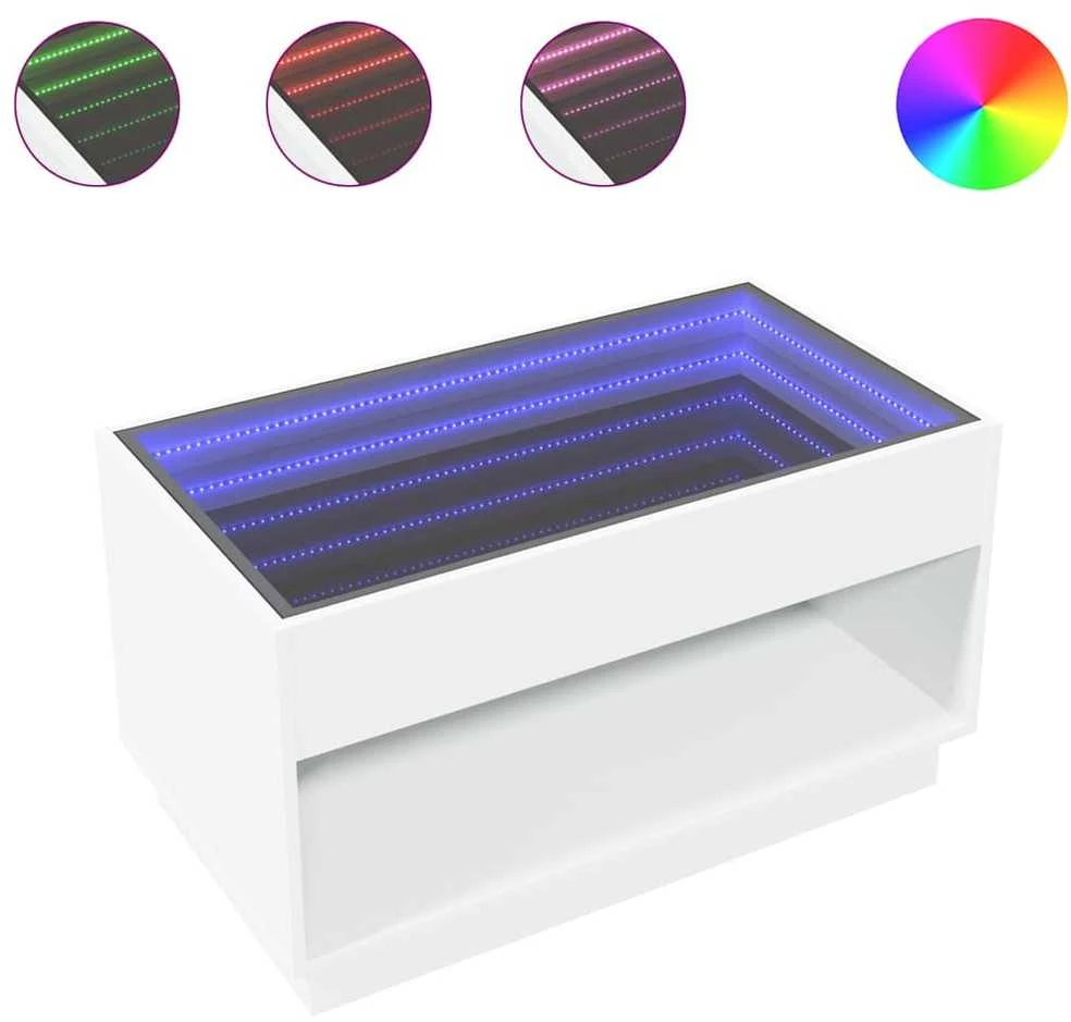 Kavos staliukas su Infinity LED lemputėmis, baltas, 90x50x50cm